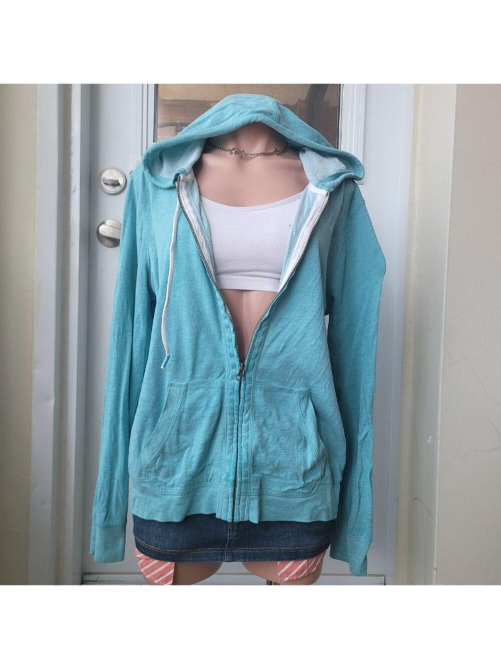 Joe Fresh Oversized Light Blue Casual Basic Hoodie Zip Up (XL)